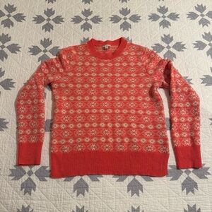 Gap Lambswool Knit Crewneck Sweater Salmon Coral With Snowflakes Medium / Large